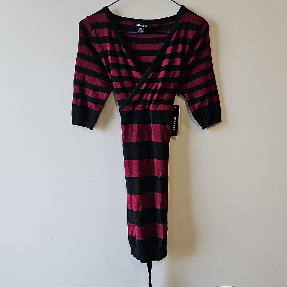 IMPRESS Medium Burgundy and Black Striped Top